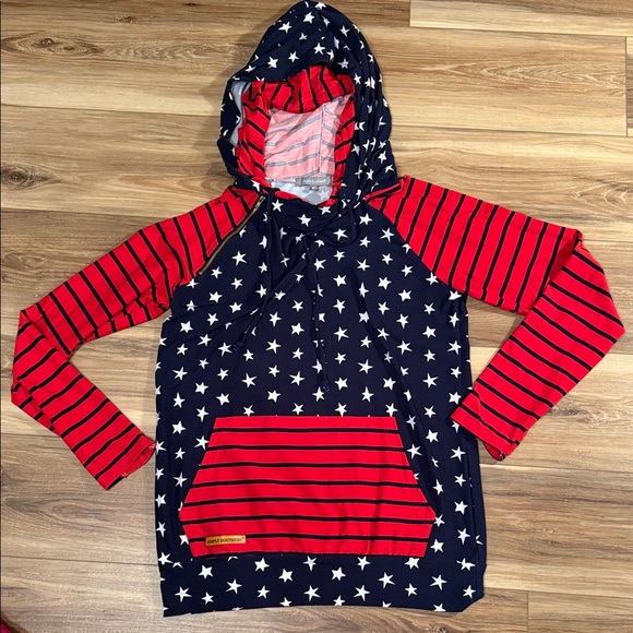 Simply Southern Tops - Simply Southern Red and Navy Star Hoodie